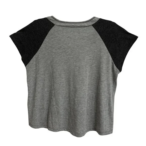 Disney Parks Mickey Mouse Womens M Gray & Black V-Neck Graphic Cropped T-Shirt - Picture 2 of 5